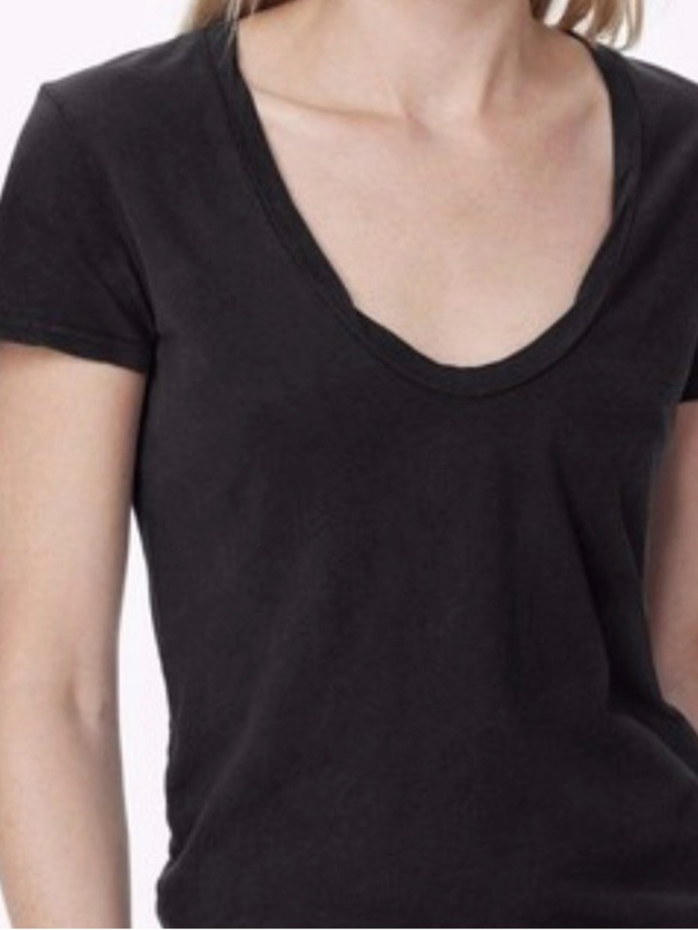 James Perse Black Deep Curved V-neck T-shirt size 2